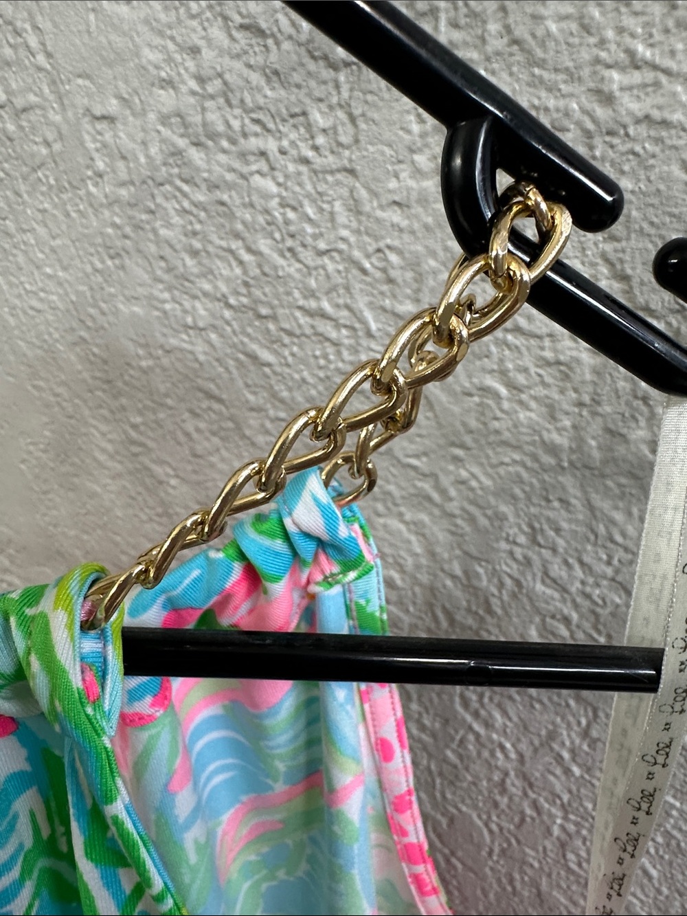 Lilly Pulitzer women's Pink, Blue & Green Chain-Halter Floral Top - Picture 5 of 6